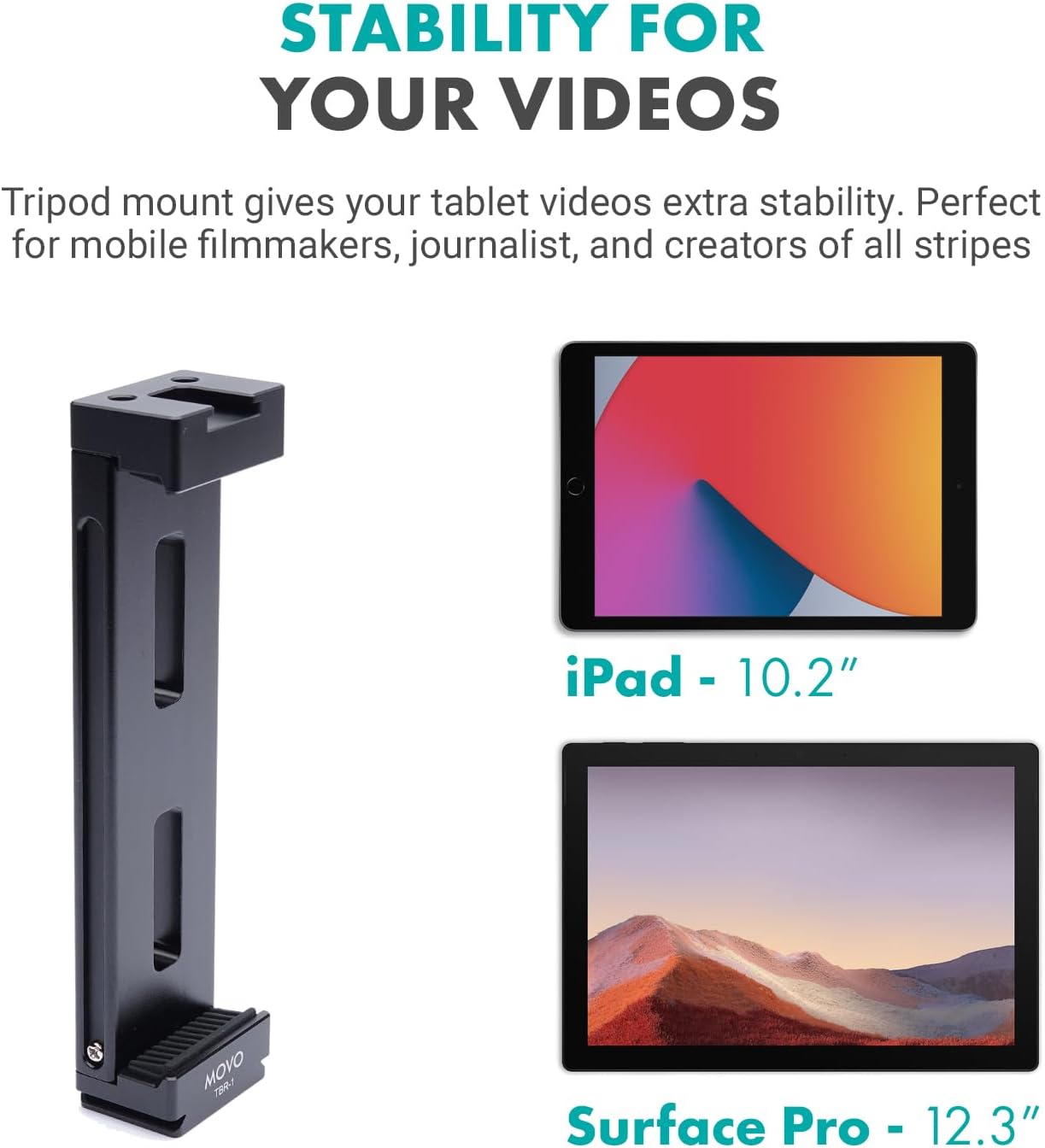 Movo iPad Vlogging Kit - iPad Tripod Mount with Holder, Full Size Tripod, Microphone, LED Light, Cold Shoe Extension - YouTube Starter Kit for Video Recording