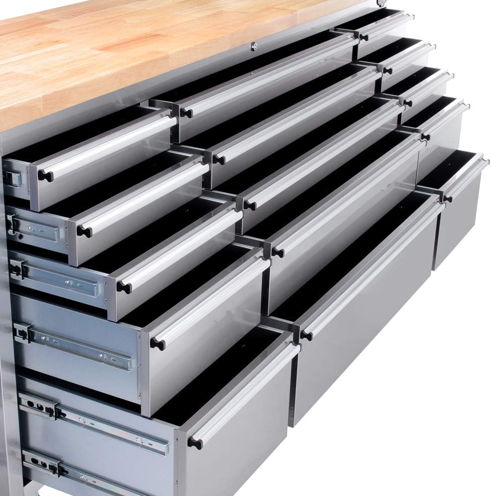 72-inch Stainless Steel Rolling Tool Chest with 15 Drawers, Mobile Workbench, Assembled Large Tool Box Lockable Storage Cabinet with Wheels for Garage Workshop (72'' w/15 Drawers)
