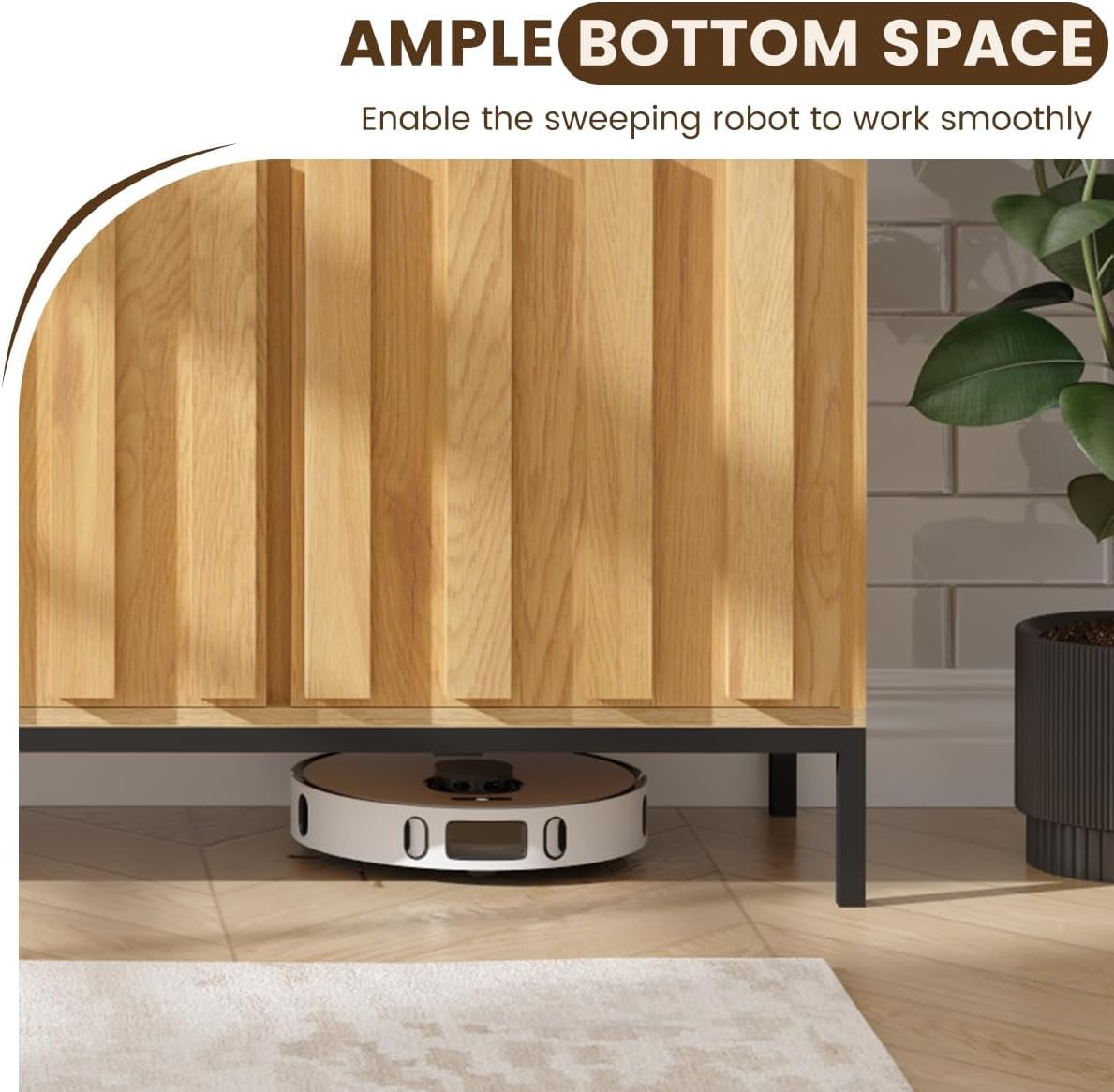 COCO DESIGN 70' Fluted TV Stand with Power Outlet for TVs up to 80', Modern Entertainment Center with Adjustable Shelves, Media Console Table with Storage for Living Room, Oak