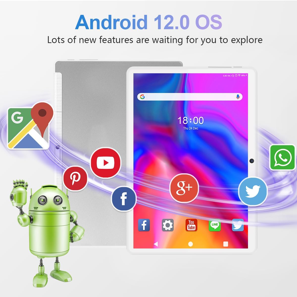 FEONAL Tablet 10.1 inch Android 12 Tablet 2024 Latest Update Octa-Core Processor with 64GB Storage, Dual 13MP+5MP Camera, WiFi, Bluetooth, GPS, 512GB Expand Support, IPS Full HD Display (Silver)