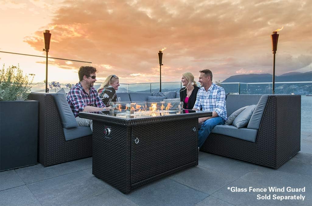Outland Living Series 403 Fire Table – 44' 50,000 BTU Outdoor Propane Gas Fire Pit Table with Tempered Glass Top & Arctic Ice Decorative Glass Rocks, Espresso Brown