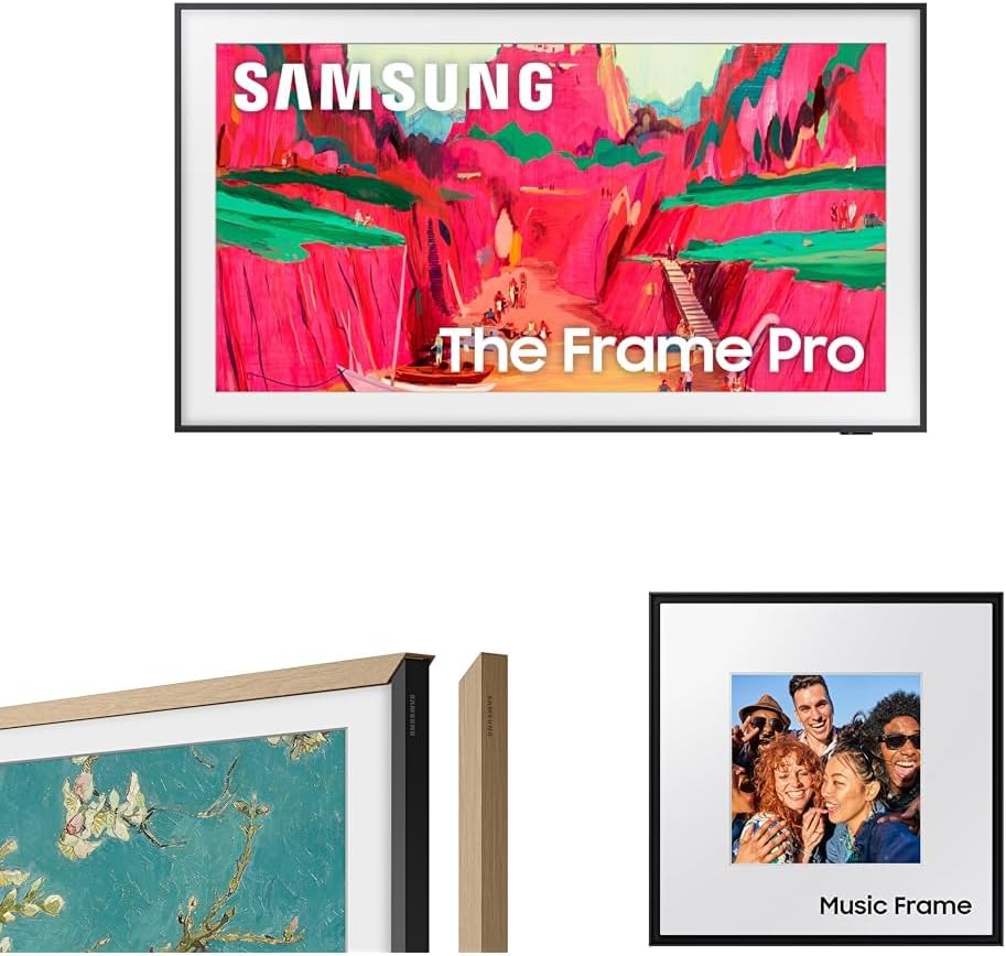 Samsung 75-Inch The Frame Pro 4K Neo QLED Smart TV (2025) Bundle with 50-inch Modern Teak Bezel and LS60D Music Frame Smart Speaker