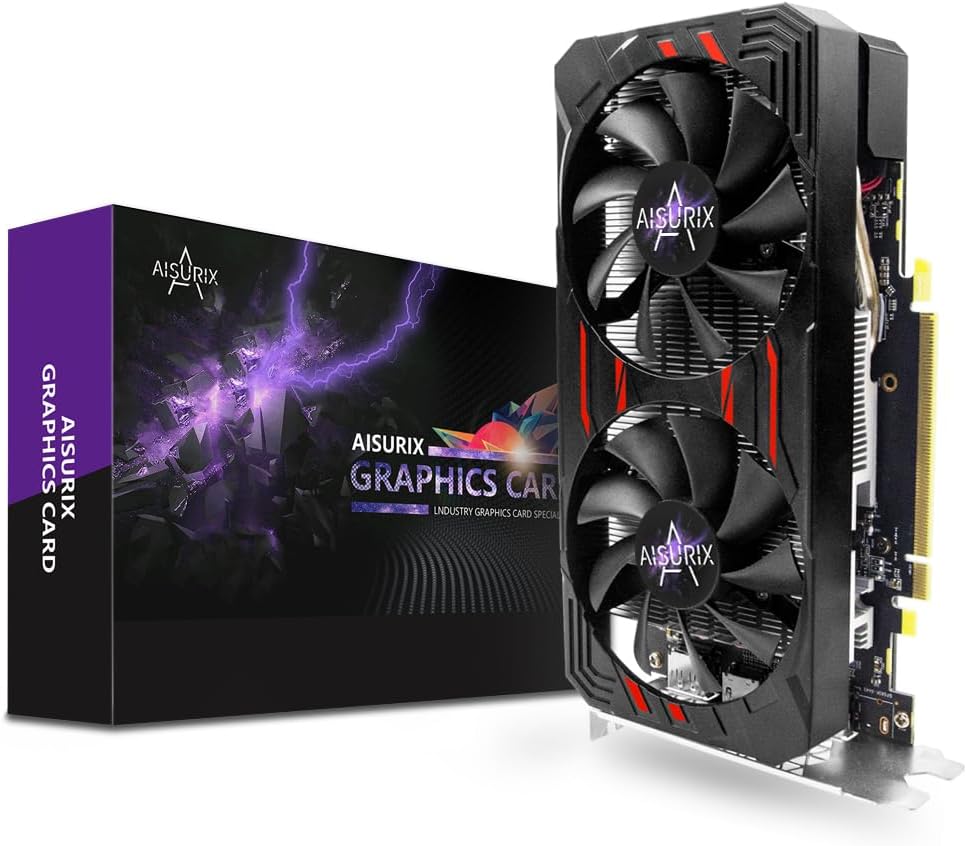 Kelinx AISURIX RX 580 Graphics Card, 2048SP, Real 8GB, GDDR5, 256 Bit, Pc Gaming Video Card, 2XDP, HDMI, PCI Express 3.0 with Freeze Fan Stop for Desktop Computer Gaming Gpu