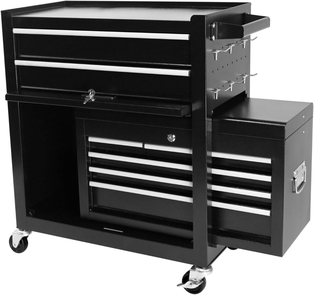 8 Drawer Tool Cart Rolling Tool Chest on Wheels Drawers Rolling Tool Box Organizer Drawer Liners Detachable Top with Locking System for Garage Workshop Warehouse Repair Shop Black