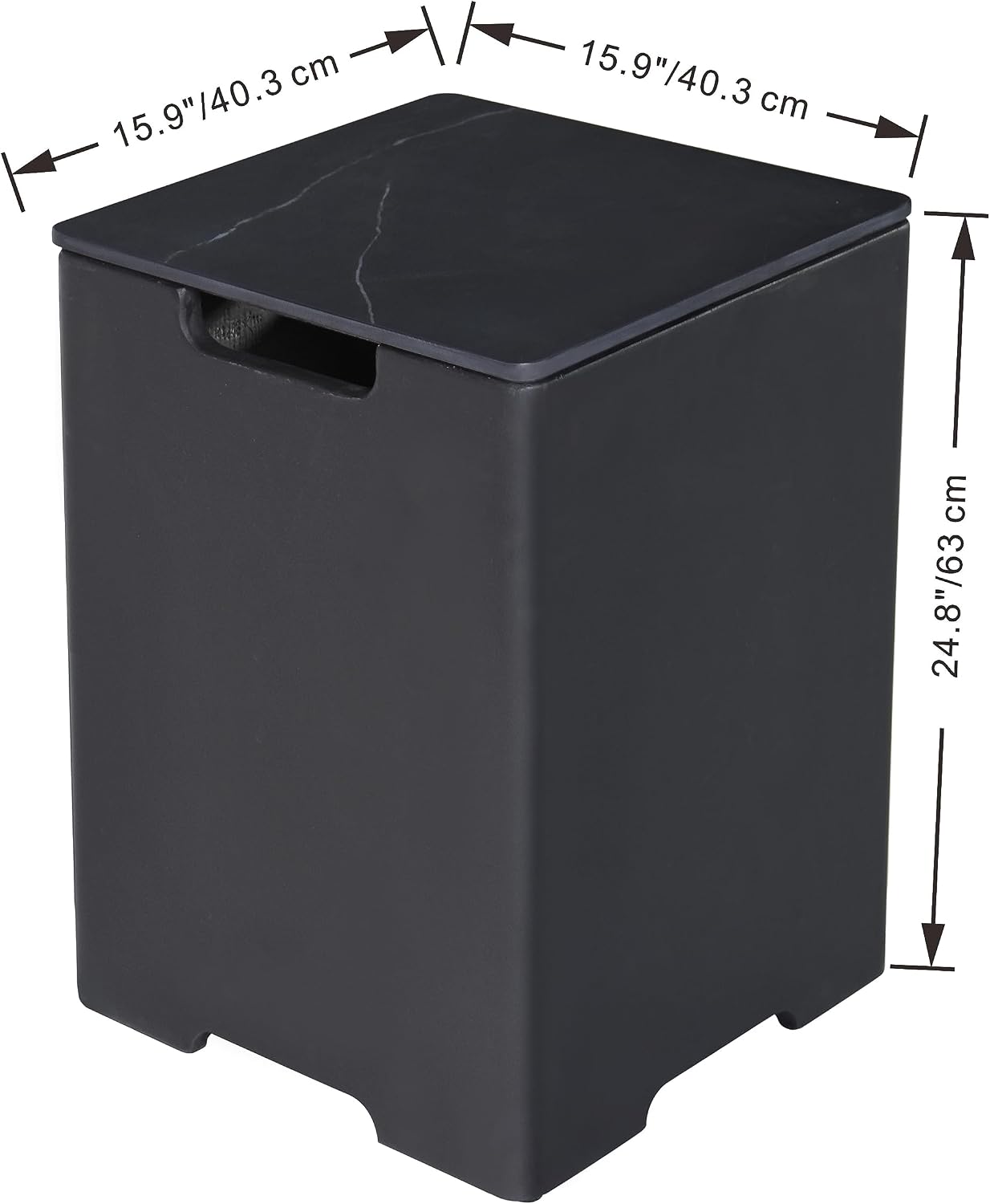 AMS Fireplace | Elementi Square Black Marble Tall Propane Tank Cover | Marble Porcelain Top with Concrete GFRC Base | Black Color | 15.9 × 15.9 × 24.9 inches | for Varna Porcelain Fire Pit Table