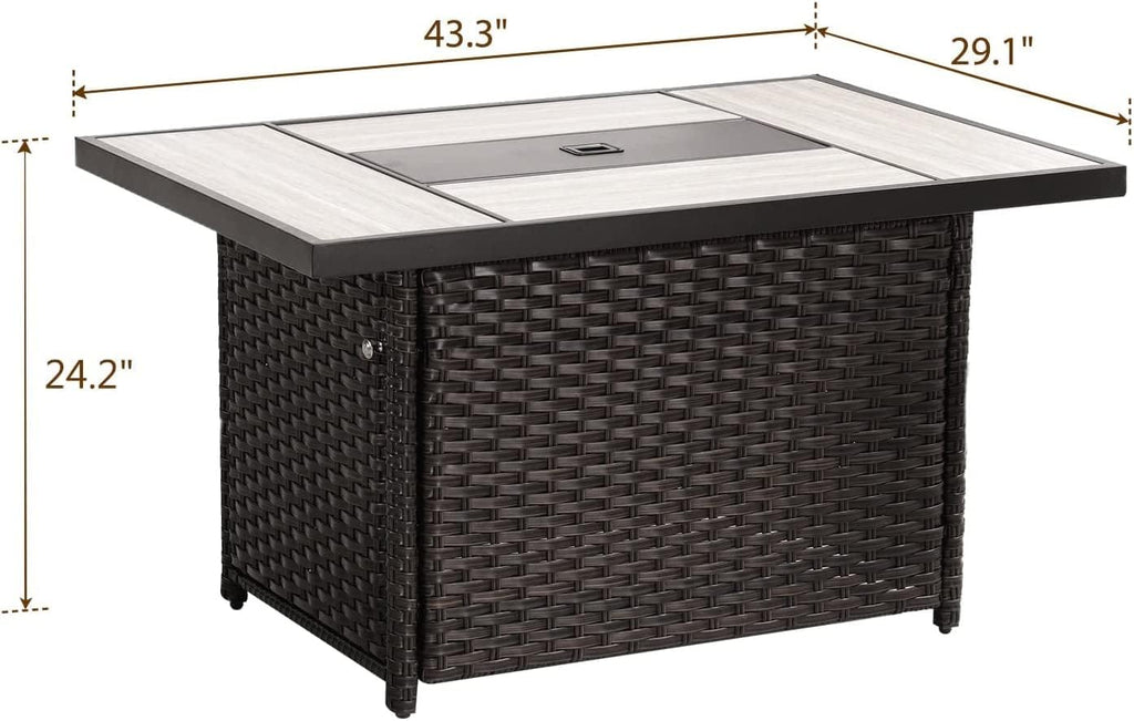 Grand patio Outdoor Propane Fire Pit Table with Cover/Lid for Patio, 43 inch 60,000 BTU,Wicker/Rectangle