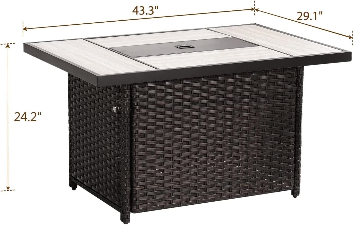 Grand patio Outdoor Propane Fire Pit Table with Cover/Lid for Patio, 43 inch 60,000 BTU,Wicker/Rectangle