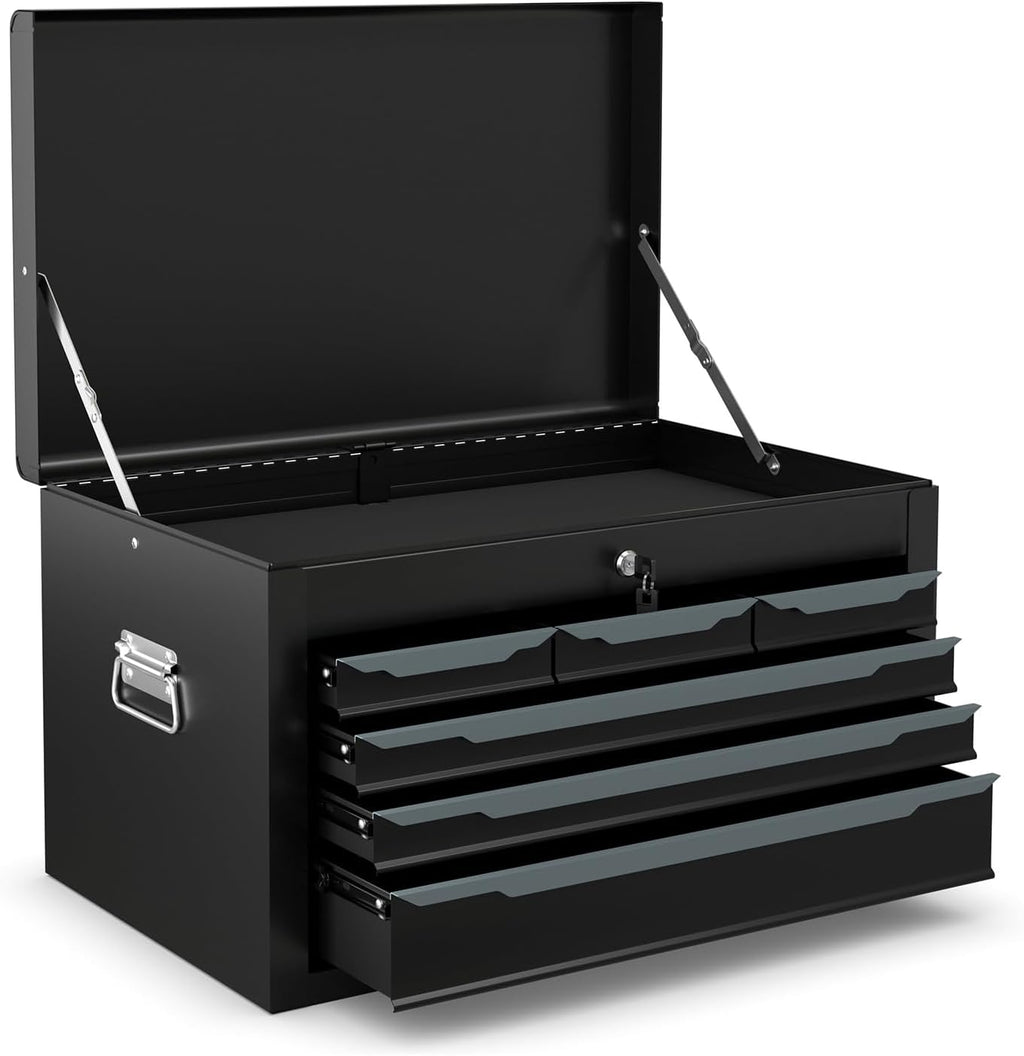 ERGOMASTER Steel Tool Box, 24'' Metal Tool Box with 6 Drawers, Lockable Heavy Duty Tool Chest Cabinet Storage Toolbox for Garage, Workshop, Repair Shop (Black-6 Drawers)