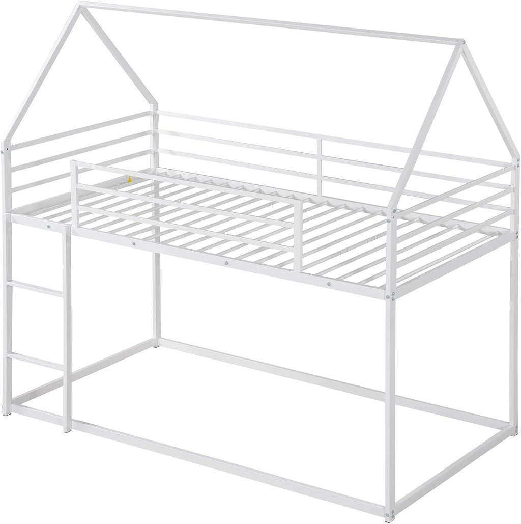 SOFTSEA Junior's Metal Twin Over Twin Bunk Bed Low House Bunk Beds for Kids