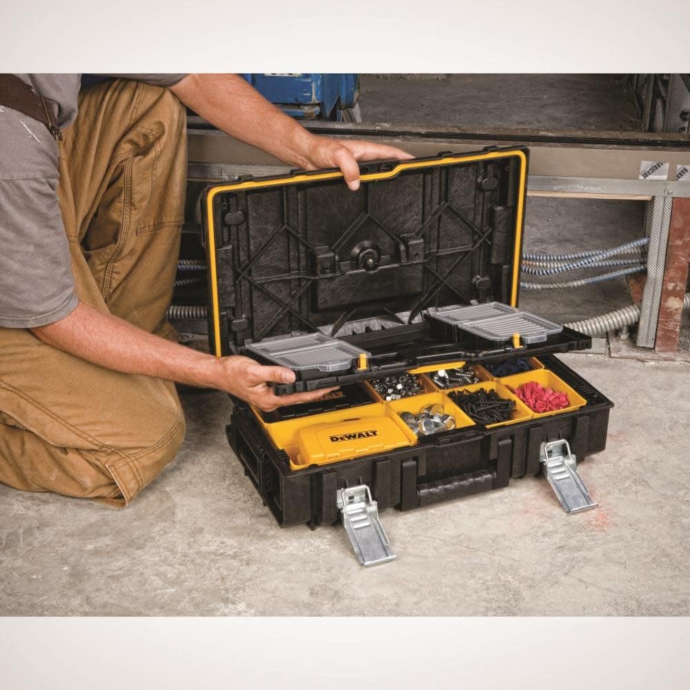 DEWALT Tough System Tool Box, 1-Compartment Organizer, Metal Latches, Water Resistant, 8 Storage Cups Included (DWST08201)