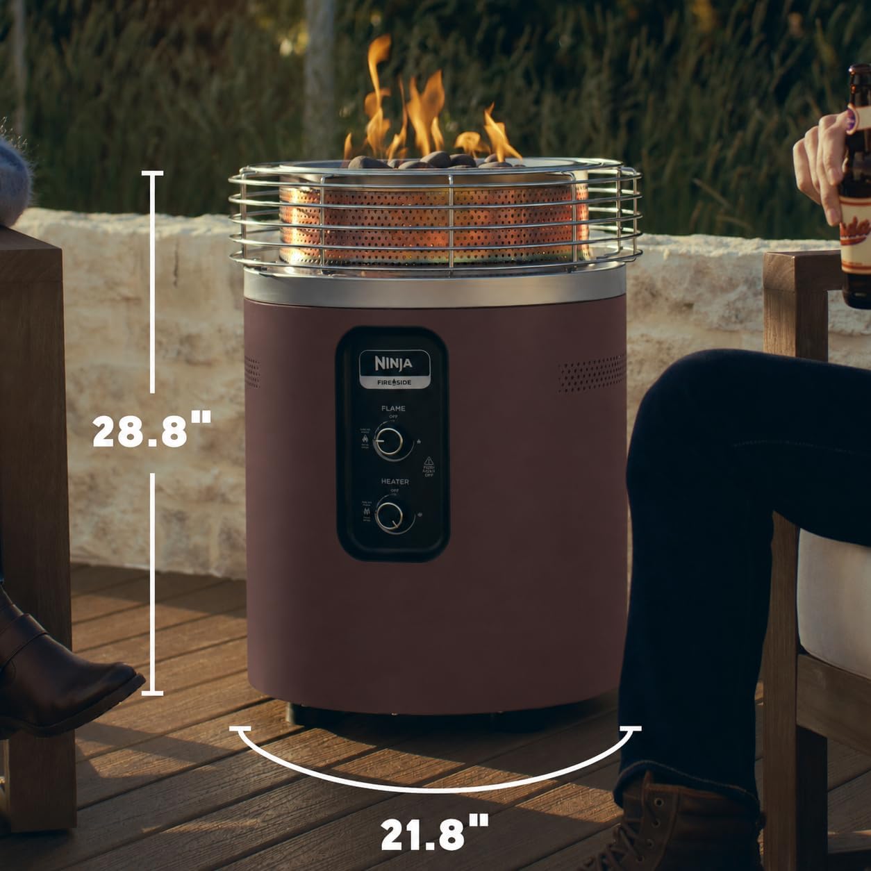 Ninja Fireside360 Outdoor Heater & Fire Pit | 3 Modes: Flame & Heat | Portable for Patio, Deck, Camping, Easy Control Smokeless Flame | Push to Start Ignition | Brown | OF101BR1