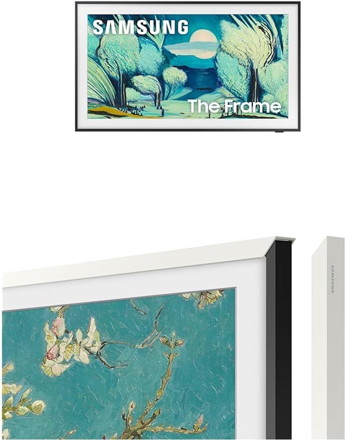 Samsung 50-Inch The Frame LS03F 4K QLED Smart TV (2025 Model) with Modern White Customizable Bezel - Art Mode TV Bundle