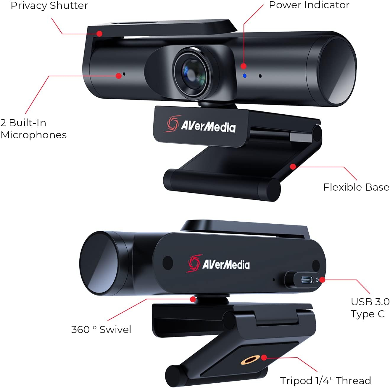 AVerMedia 4K webcam for PC, Gaming Camera for Streaming, Video Calls, Built-in Mic, Privacy Cover, for Teams, Google Meet, Zoom, OBS and more, for PC/Mac - PW513 Live Streamer CAM