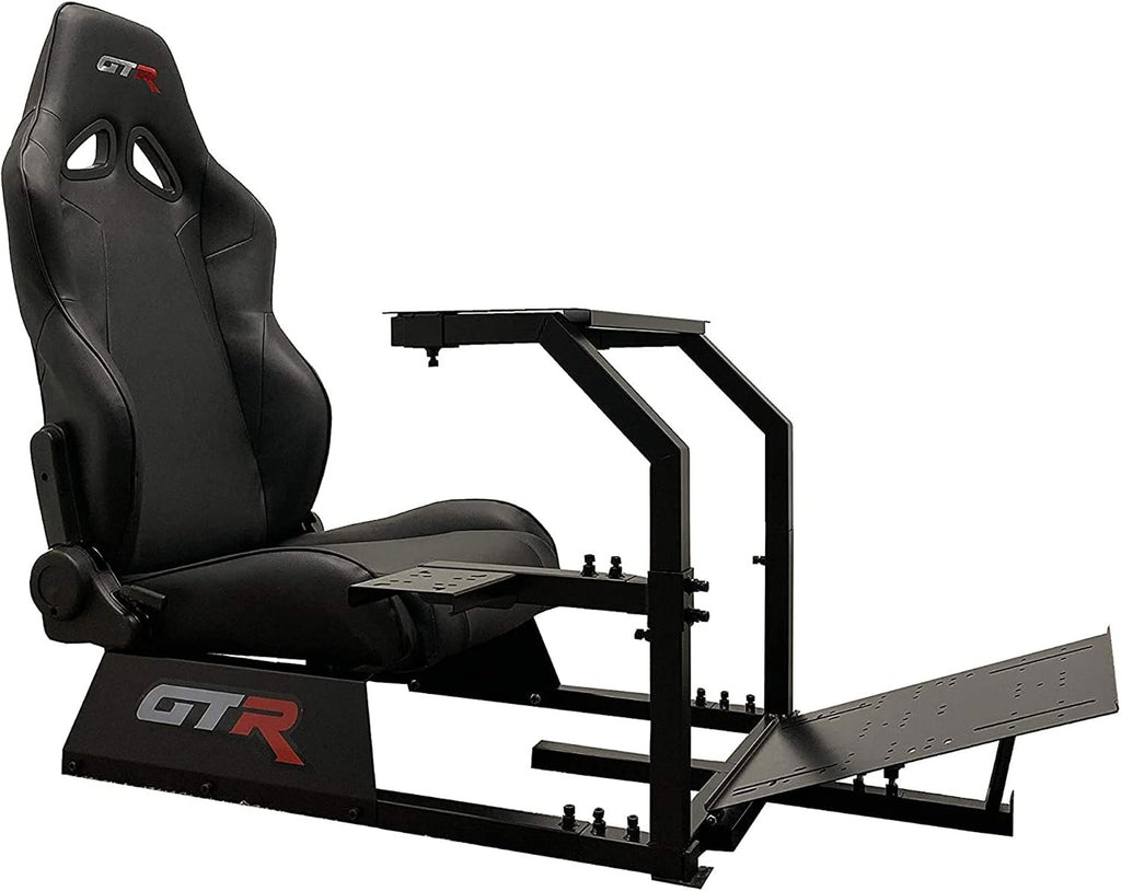 GTR Simulator GTA Model Racing Simulator Cockpit – Majestic Black Frame with Adjustable Black Leatherette Seat | Driving Gaming Chair for PC, Xbox, PS5 | Compatible with Logitech, Fanatec, Moza