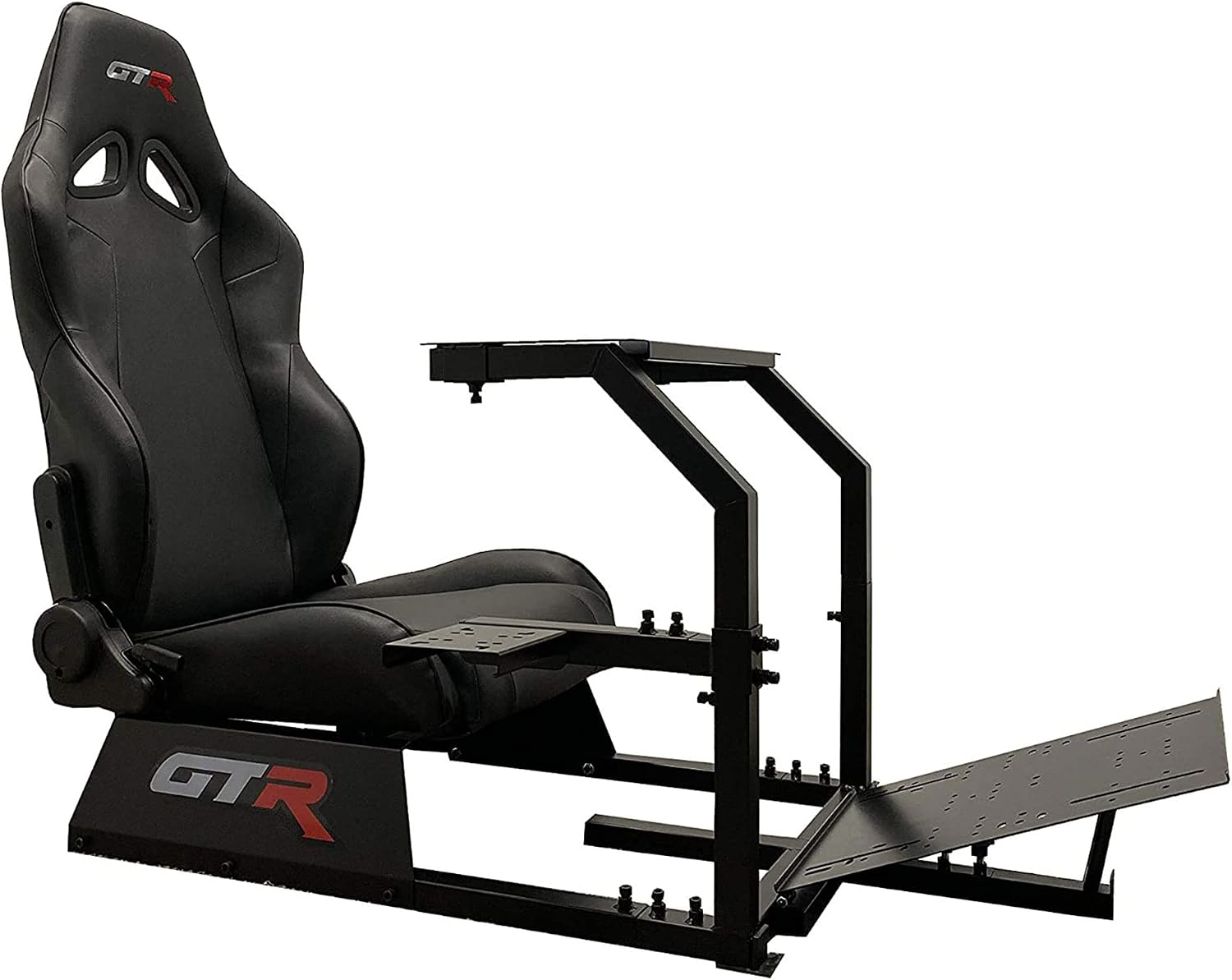 GTR Simulator GTA Model Racing Simulator Cockpit – Majestic Black Frame with Adjustable Black Leatherette Seat | Driving Gaming Chair for PC, Xbox, PS5 | Compatible with Logitech, Fanatec, Moza