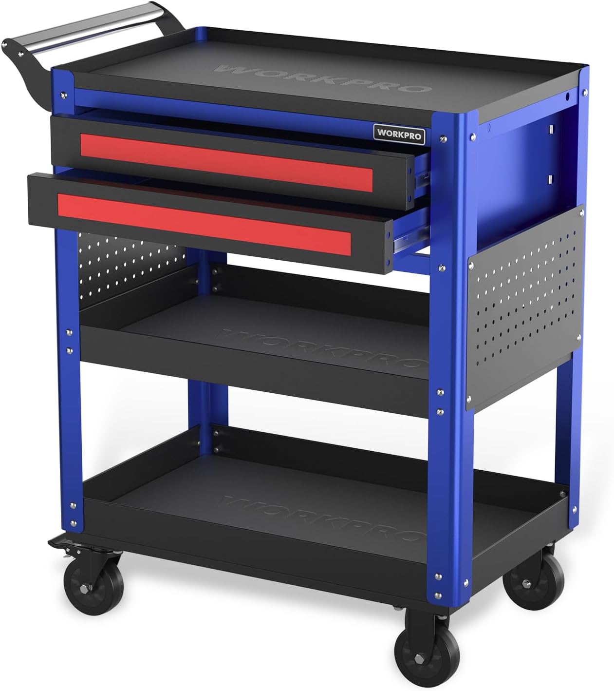 WORKPRO Premium 28' 2-Drawer Rolling Tool Cart, Heavy Duty Utility Industrial Service Cart Storage Organizer with Wheels and Locking System, for Mechanic, Warehouse, Garage, Workshop, 400 lbs Load
