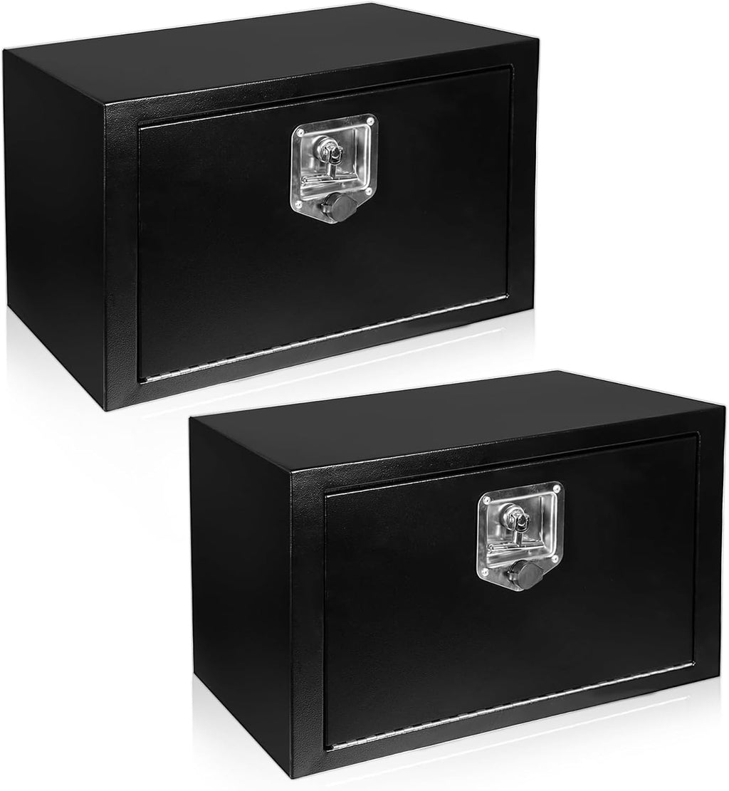 24 Inch Underbody Tool Boxes for Truck 2 Pack, 24 x 12 x 14 Inch Steel Under Body Storage Box with T-Handle Latch, Waterproof Heavy Duty Toolbox for Pickup Truck RV, Black (Pack of 2)