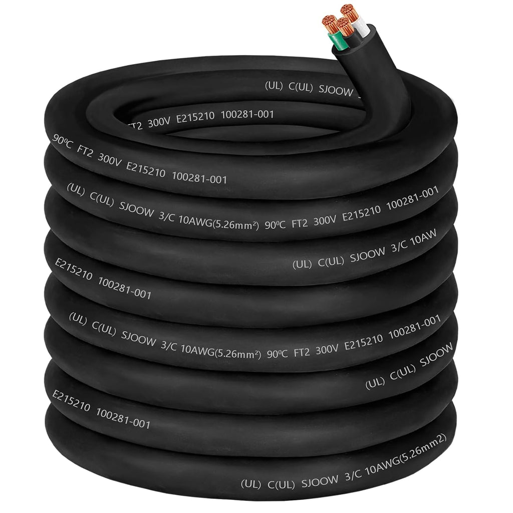 100ft 10/3 Wire 10 AWG SJOOW Wire Cable,10 Gauge Portable Power Cable 300V 3 Conductor SJOOW Cord for Motor Lead,Generator,Welder,NEMA14-30 RV Outlet Box,Battery Charger-Industrial Outdoor Use