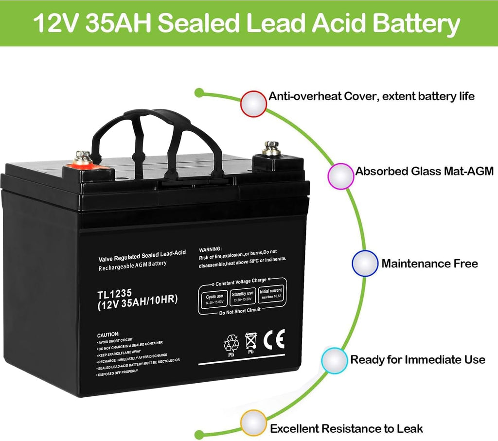 WEIZE 12V 35AH Deep Cycle Battery for Scooter Pride Mobility Jazzy Select Electric Wheelchair, Set of 2