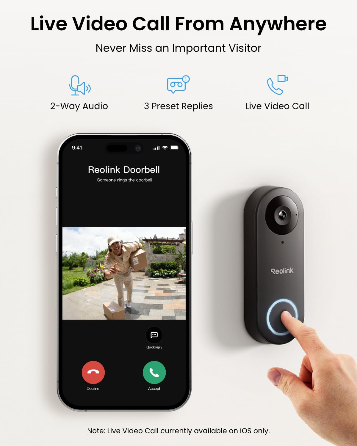 REOLINK Video Doorbell WiFi with Lumus Bundle, 2K Doorbell Camera, 2K Spotlight Camera, Local Storage, Chime Included