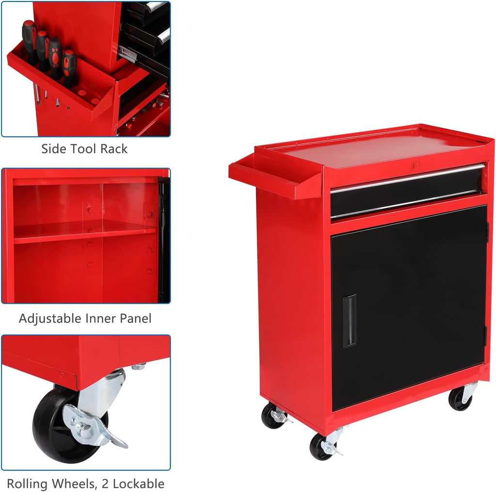 TUFFIOM 5-Drawer Rolling Tool Chest, Tool Storage Cabinet w/Drawers, Lockable Wheels, Detachable Top & Adjustable Shelf, Mechanic Tool Organizer Box for Garage, Workshop, Warehouse & Repair Shop