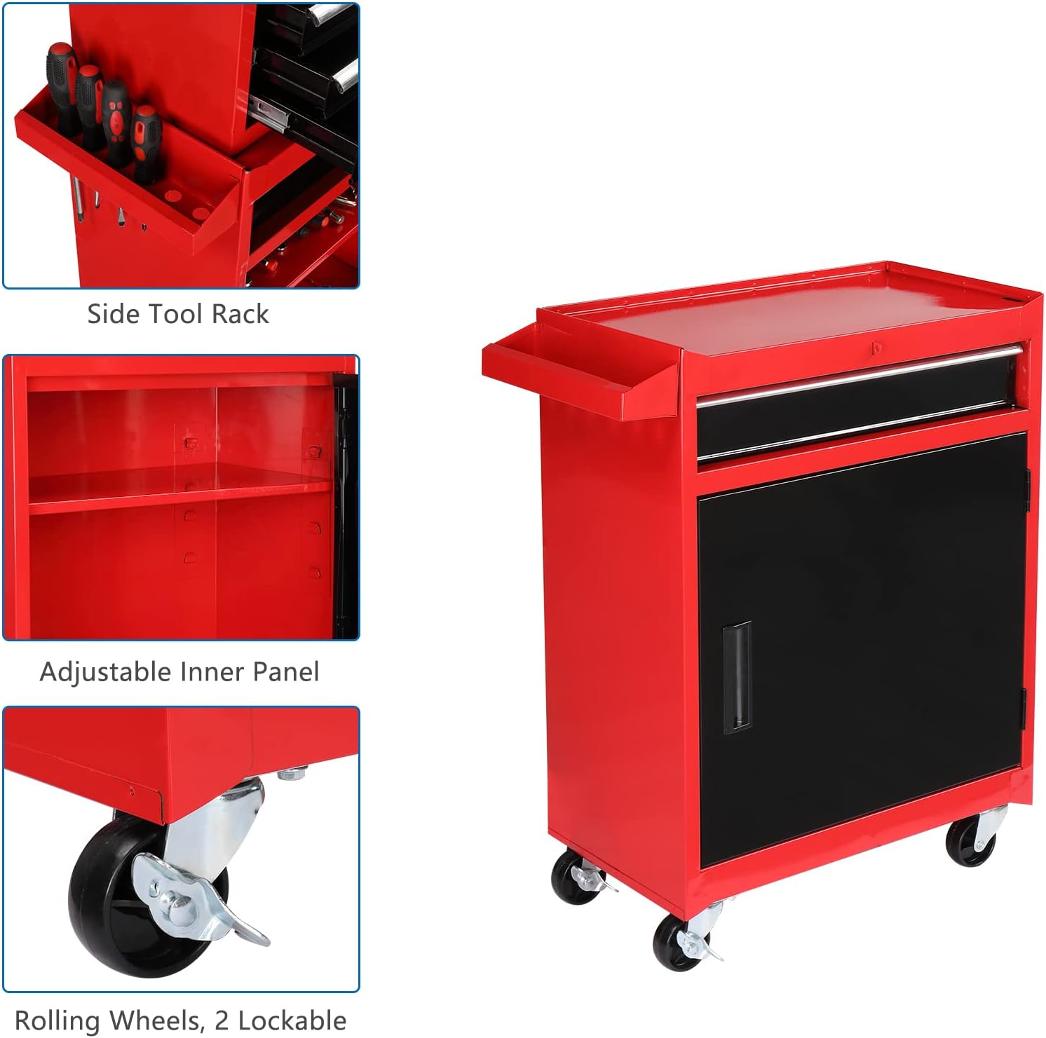 TUFFIOM 5-Drawer Rolling Tool Chest, Tool Storage Cabinet w/Drawers, Lockable Wheels, Detachable Top & Adjustable Shelf, Mechanic Tool Organizer Box for Garage, Workshop, Warehouse & Repair Shop