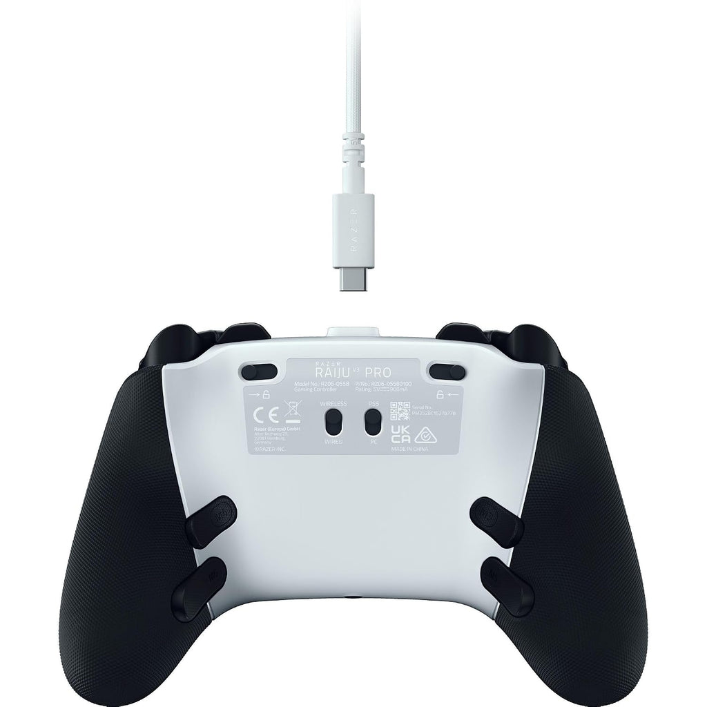 Razer Raiju V3 Pro Wireless Esports Controller – Officially Licensed for PlayStation, Lag-free Esports Grade Performance, 6 Remappable Buttons, TMR Thumbsticks, Fast Triggers, for PS5 & PC – White