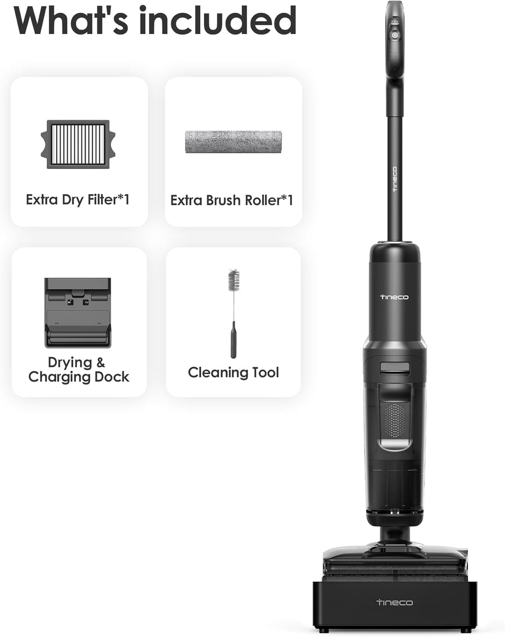 Tineco Floor One S7 Stretch Steam Cordless Wet Dry Vacuum Steam Mop All-in-One, 320℉ HyperSteam, 180° Lay-Flat, Anti-Tangle Design, FlashDry Self-Cleaning, Up to 75 Min Runtime
