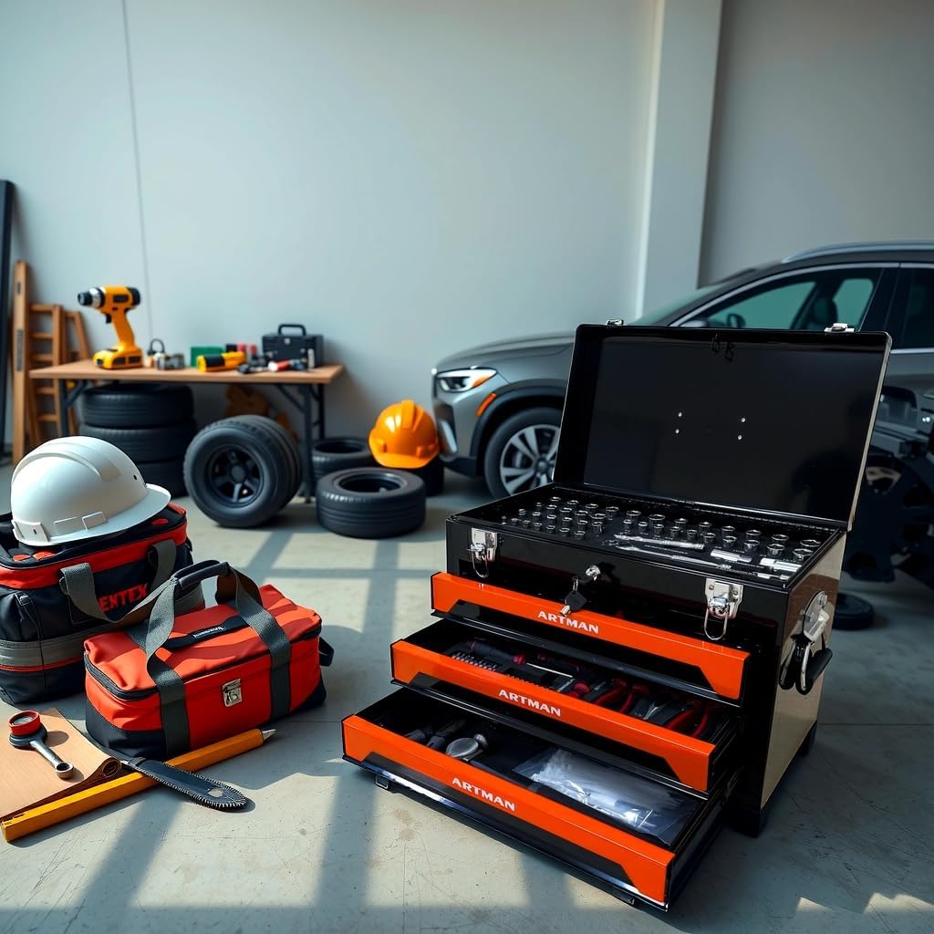 Mini Tool Box, Key Locking System with Tool Set, Portable Steel Tool Box with Drawers, Small Toolbox for Organizing Tools in Garage, Home, Warehouse