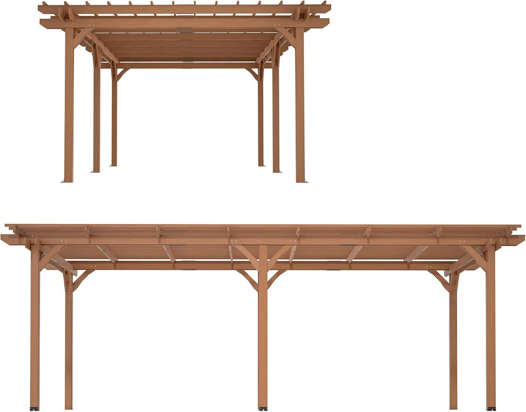 Pergola Gazebo Cover for Climbing Plants, Cedar Wood Garden Structure with Sturdy Frame for Backyard, Patio, Deck, Lawn, Yard Shade, Brown (12 x 16 FT)