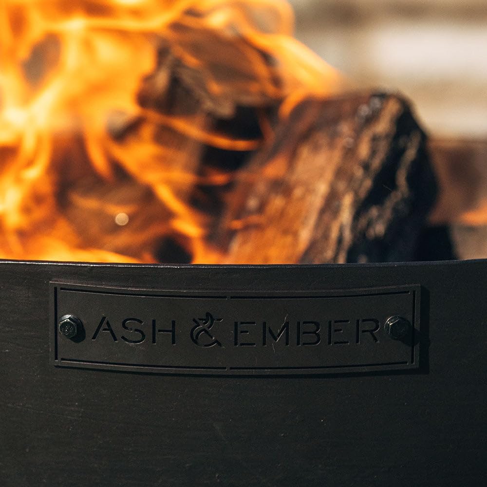 Ash & Ember 29' Hemisphere Fire Pit, Wood Burning Outdoor Fire Bowl, High-Temp Black Paint Over Cast Iron, Half-Sphere Outside Fireplace with Flanged Edge and Stable Base
