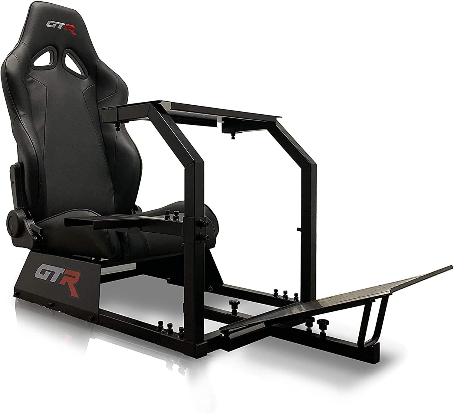 GTR Simulator GTA Model Racing Simulator Cockpit – Majestic Black Frame with Adjustable Black Leatherette Seat | Driving Gaming Chair for PC, Xbox, PS5 | Compatible with Logitech, Fanatec, Moza