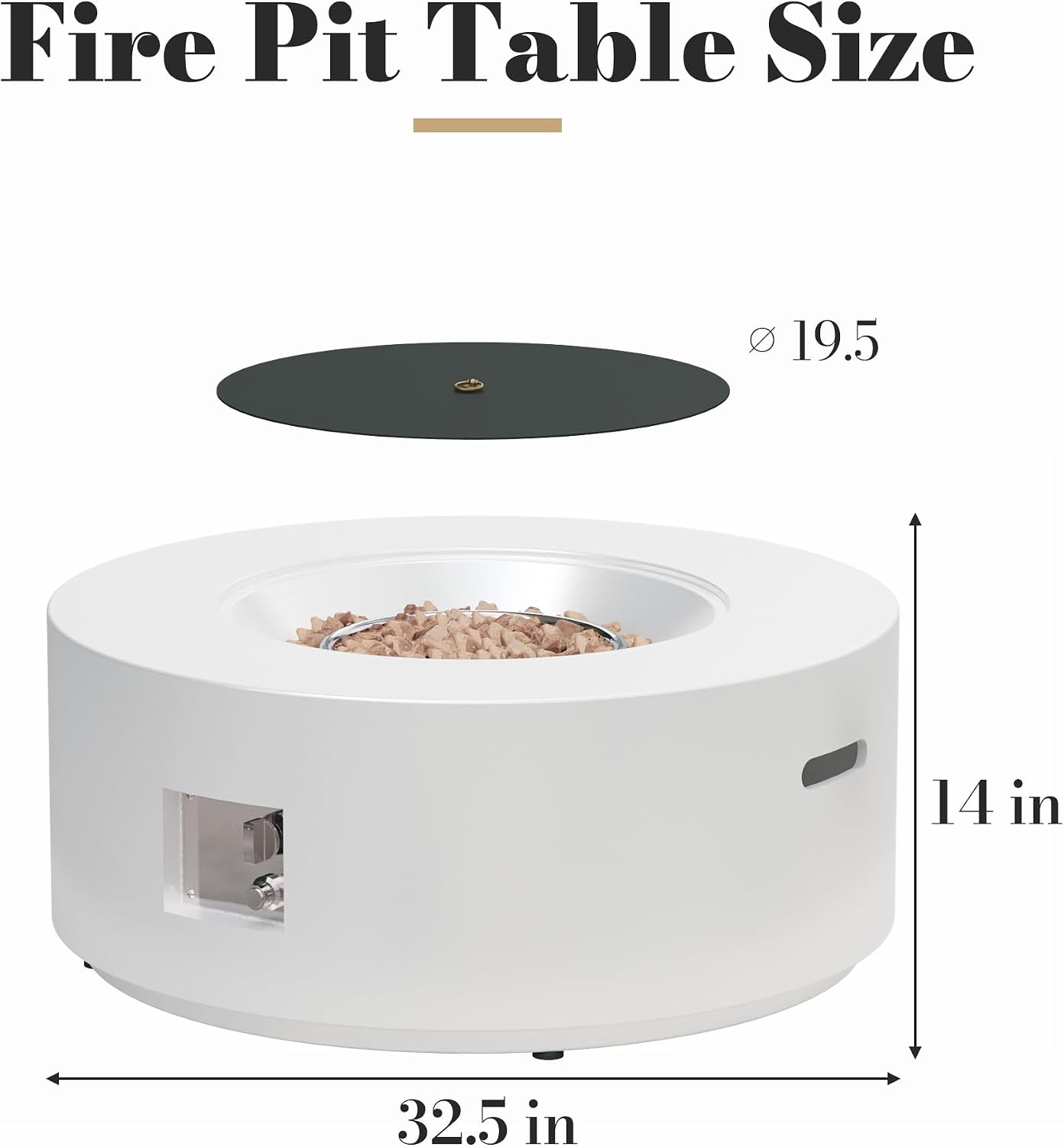 32.5 Inch Propane Fire Pit Table, 50,000 BTU Round Patio Fire Pit Table Outdoor, CSA Certified, Stainless Burner with Steel Lid, Waterproof Cover & Lava Rocks, for Garden Backyard, White