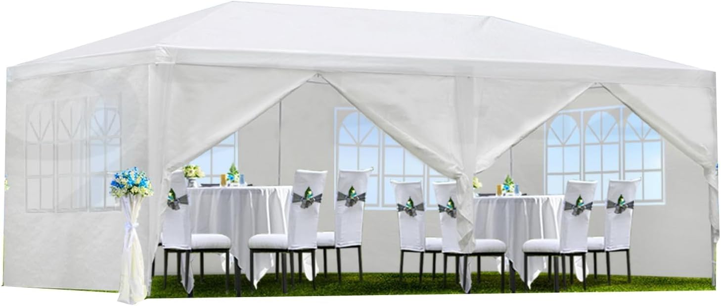 10'X20' Outdoor Party Tent, Wedding Canopy Tent with 6 Removable Sidewalls, Waterproof Gazebo Shelter for Parties BBQ Events, White
