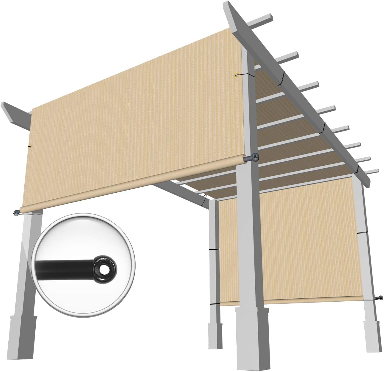 Windscreen4less 9'x16' Outdoor Pergola Replacement Shade Cover Canopy for Patio Privacy Shade Screen Panel with Grommets on 2 Sides Includes Weighted Rods Breathable UV Block Beige