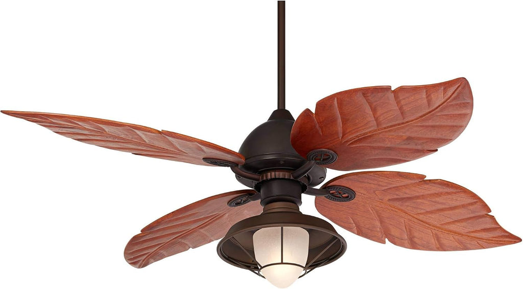 Casa Vieja 60' Casa Oak Creek Tropical Outdoor Ceiling Fan with LED Light Oil Rubbed Bronze Walnut Solid Wood Blade Frosted Glass Bowl Damp Rated for Cottage Core Patio Exterior House Porch Barn