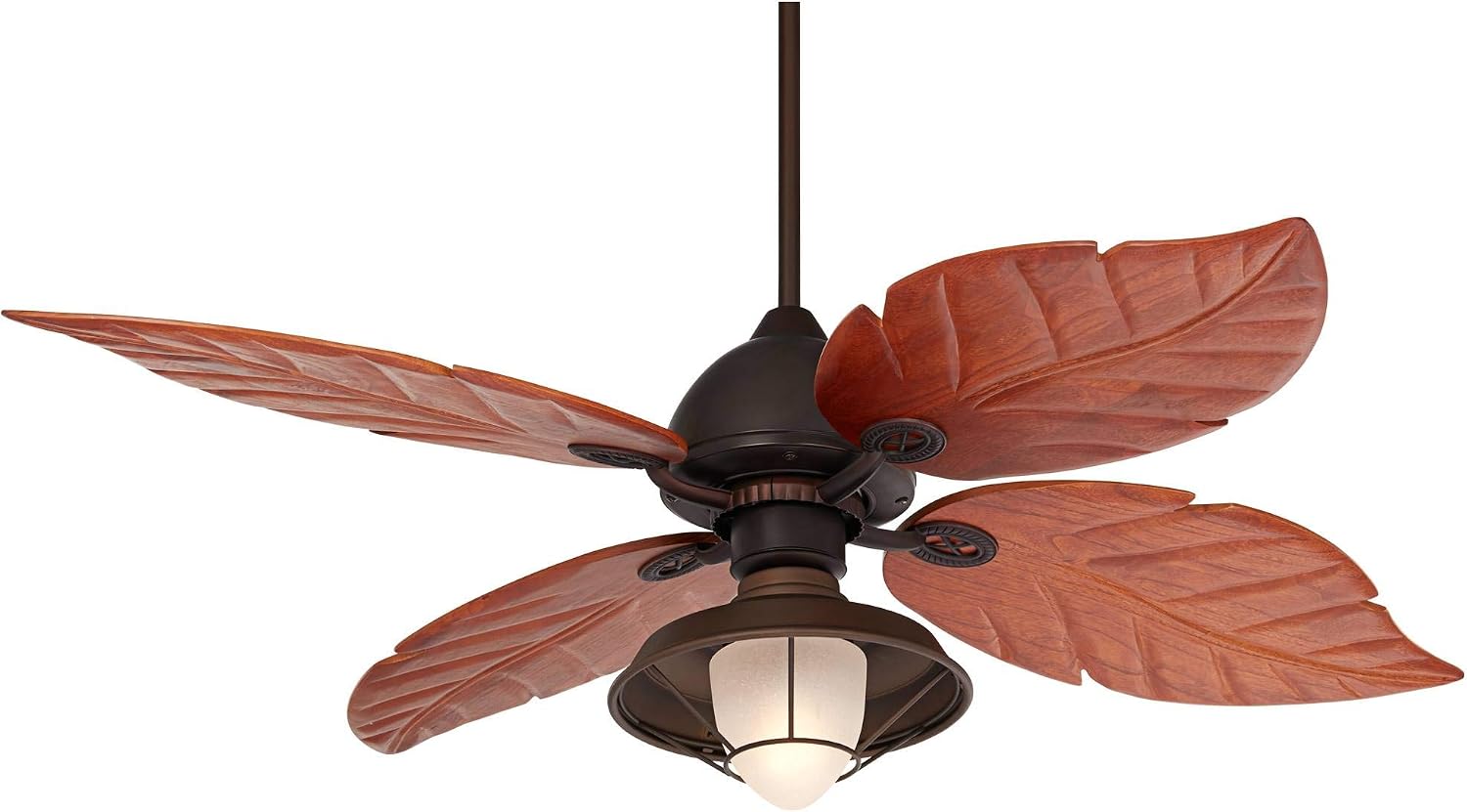 Casa Vieja 60' Casa Oak Creek Tropical Outdoor Ceiling Fan with LED Light Oil Rubbed Bronze Walnut Solid Wood Blade Frosted Glass Bowl Damp Rated for Cottage Core Patio Exterior House Porch Barn