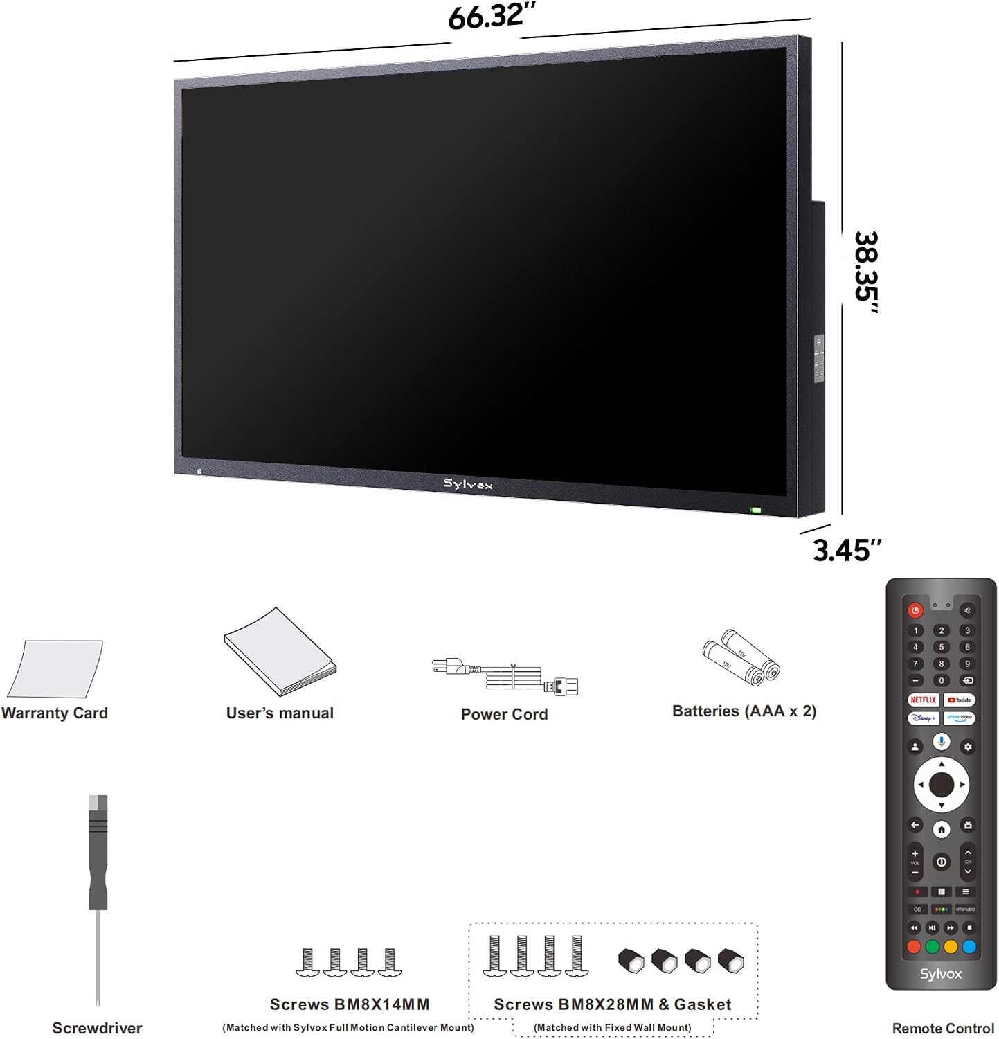 SYLVOX New 75' Outdoor Smart TV, Superior Waterproof Performance, Upgraded Matte Finish for Enhanced Anti-Glare Effect, Full Metal, with Dolby Atmos, 2000nits, Full Sun Pool Pro 3.0+ Series