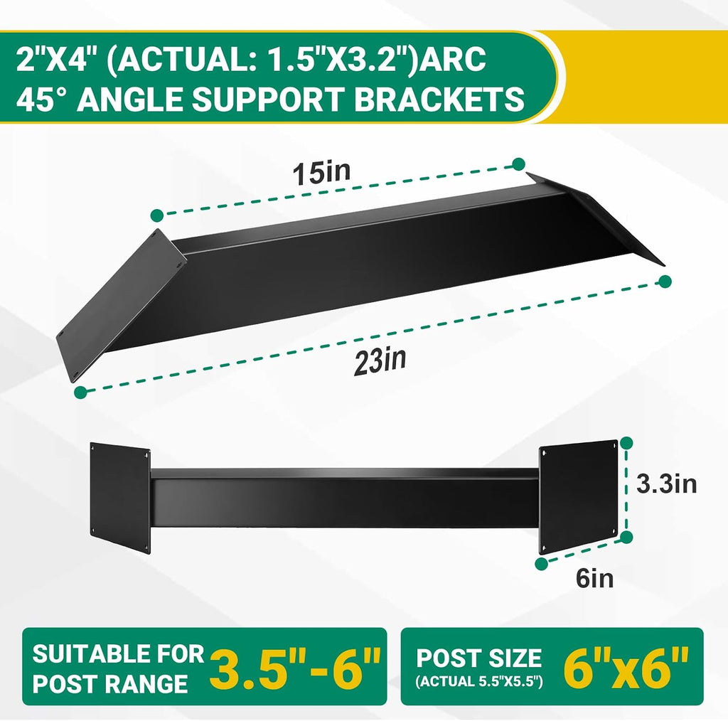 4pcs 45 Degree Angle Support Bracket 2''X4'' (Actual: 1.5''X3.2''), Heavy Duty Pergola Brackets for Gazebos, Porches, Wood Post and Beam 45 Degree Bracket