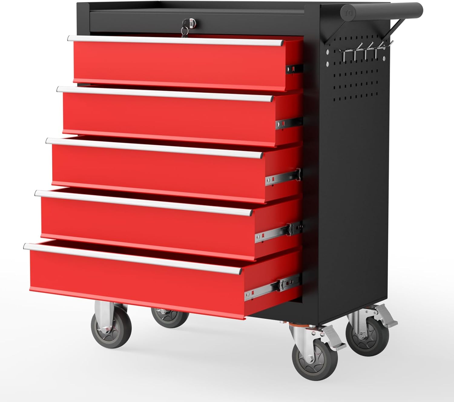 5 Drawers Rolling Tool Chest with Wheels, Portable Rolling Tool Boxes with Wheels, Tool Box Storage Cabinet with Locking System for Garage (BlackRed, 5 Drawers)