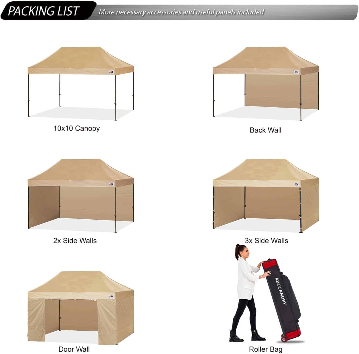 ABCCANOPY Heavy Duty Easy Pop up Canopy Tent with Sidewalls 10x15, Beige
