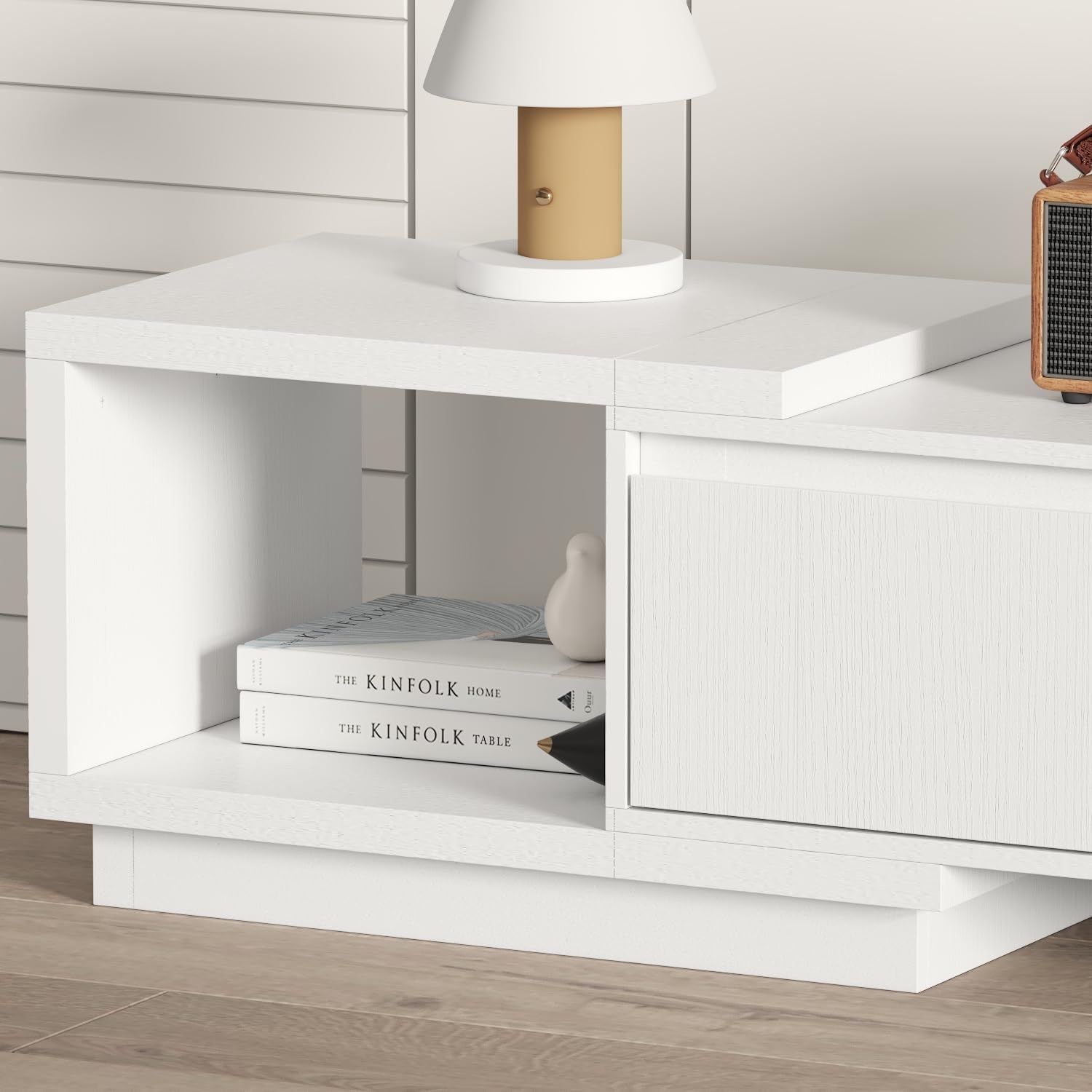 AIEGLE Deformable TV Console with 3 Drawers, Modern Extendable TV Stand in Stretch of 65'-106' Wide, Wood Media Gaming Entertainment Center, White