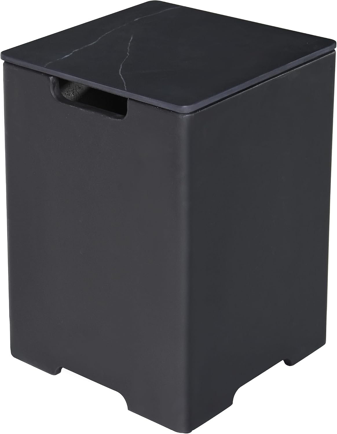 AMS Fireplace | Elementi Square Black Marble Tall Propane Tank Cover | Marble Porcelain Top with Concrete GFRC Base | Black Color | 15.9 × 15.9 × 24.9 inches | for Varna Porcelain Fire Pit Table