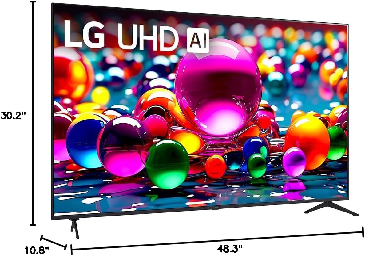 LG 55UA7700PUB 55 Inch UA77 LED AI 4K UHD Smart webOS TV 2025 Bundle with SKM1 2.0 Ch. Soundbar, 37'-70' TV Wall Mount, 6-Outlet Surge Adapter & Deco Gear Complete Home Theater Beginner's Guidebook