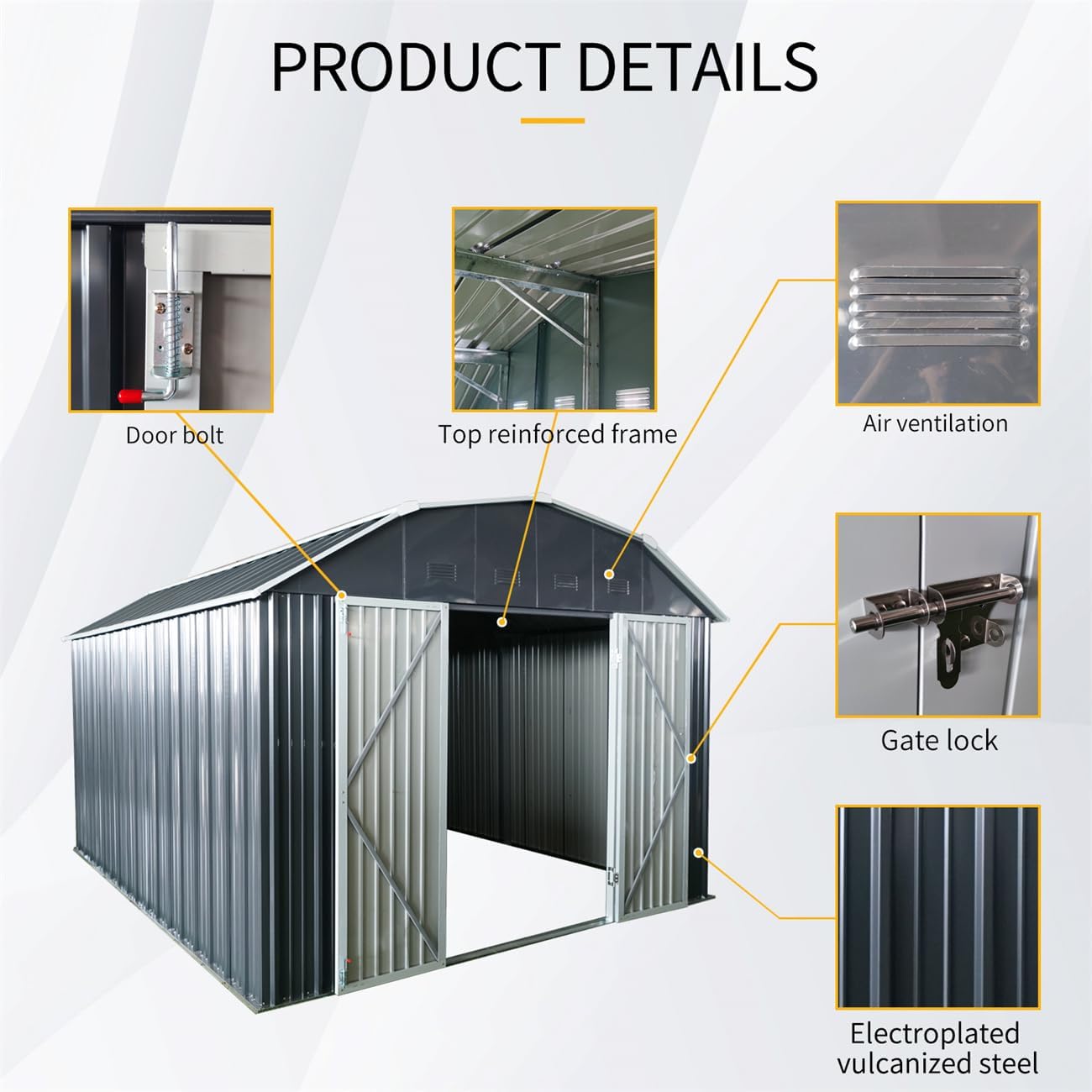 10 x 12 FT Outdoor Metal Storage Shed, with Arch Roof, with Lockable Doors for Backyard Garden Patio Lawn, Black