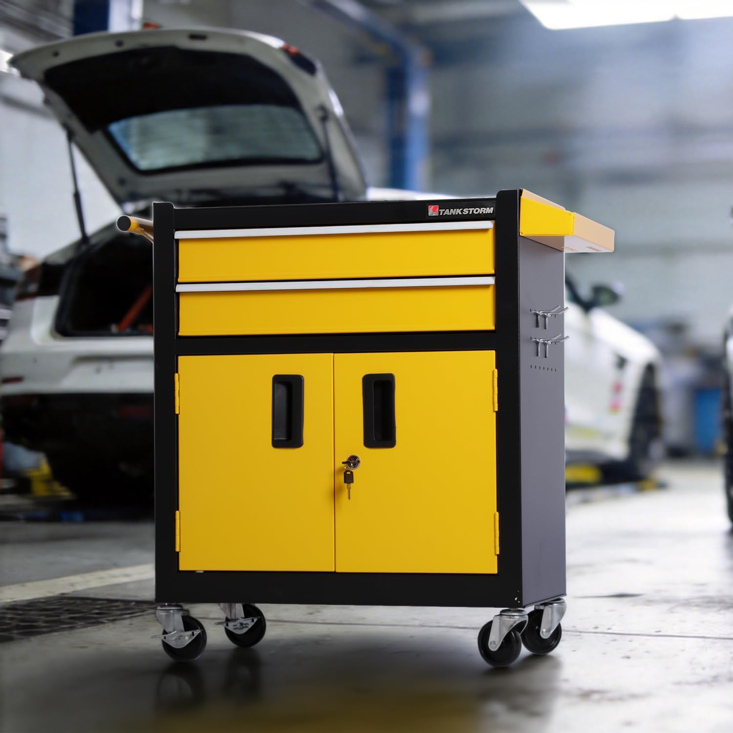 Tool Chest Heavy Duty Cart Steel Rolling Tool Box with Lockable Doors (TZ12 Black Yellow)