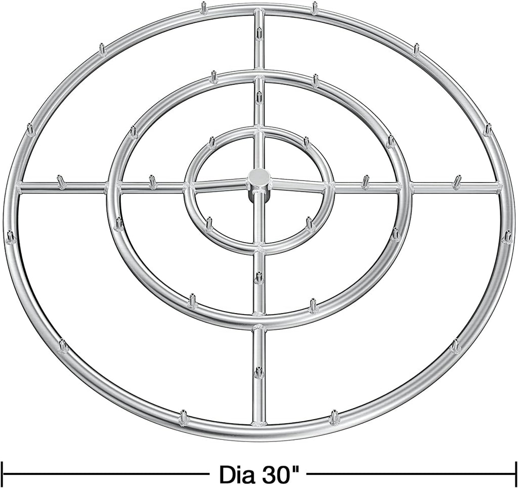 Stanbroil 30' High Flame Round Jet Burner Ring for Natural or Propane Gas Fire Pit, 304 Series Stainless Steel, Triple Ring