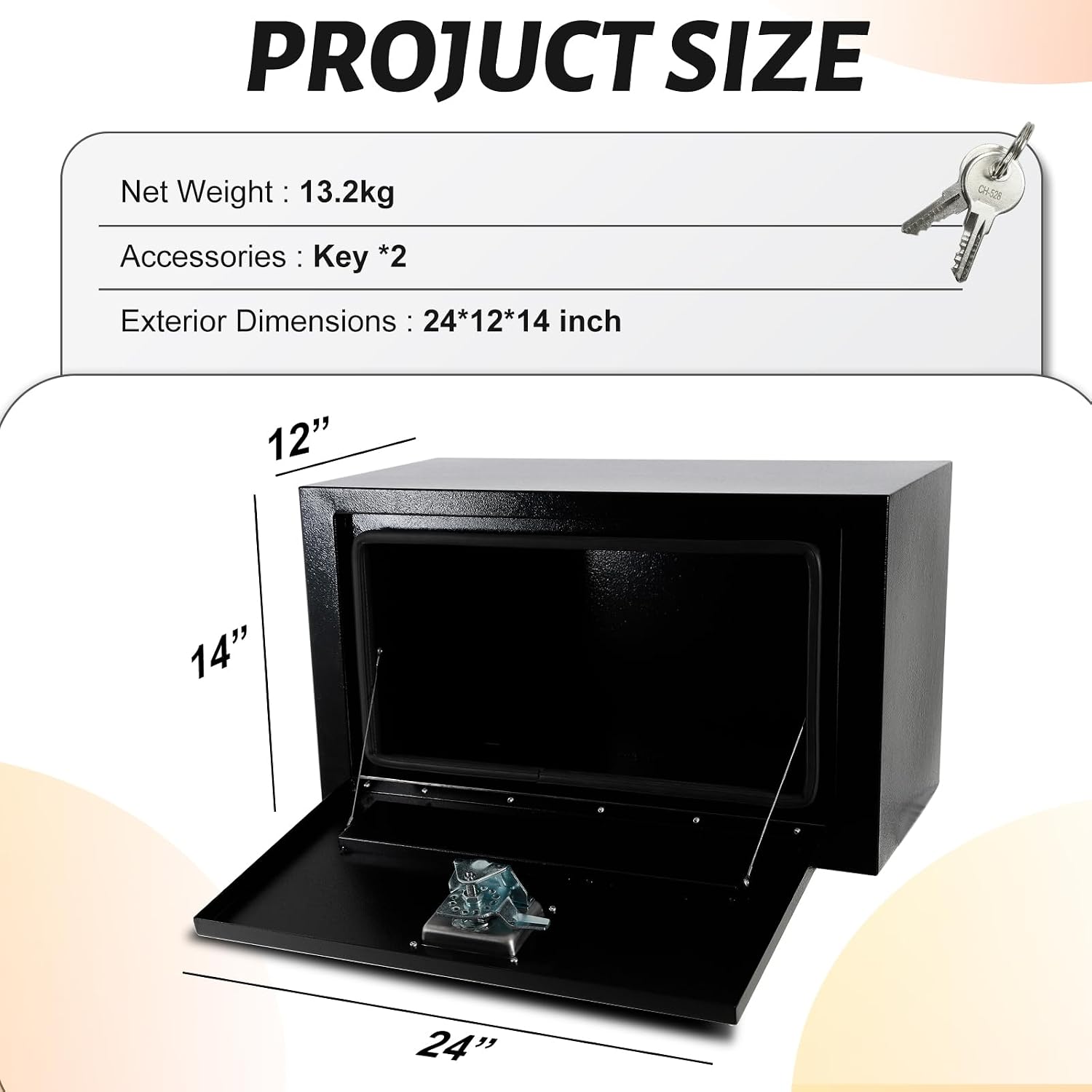 24 Inch Underbody Tool Boxes for Truck 2 Pack, 24 x 12 x 14 Inch Steel Under Body Storage Box with T-Handle Latch, Waterproof Heavy Duty Toolbox for Pickup Truck RV, Black (Pack of 2)