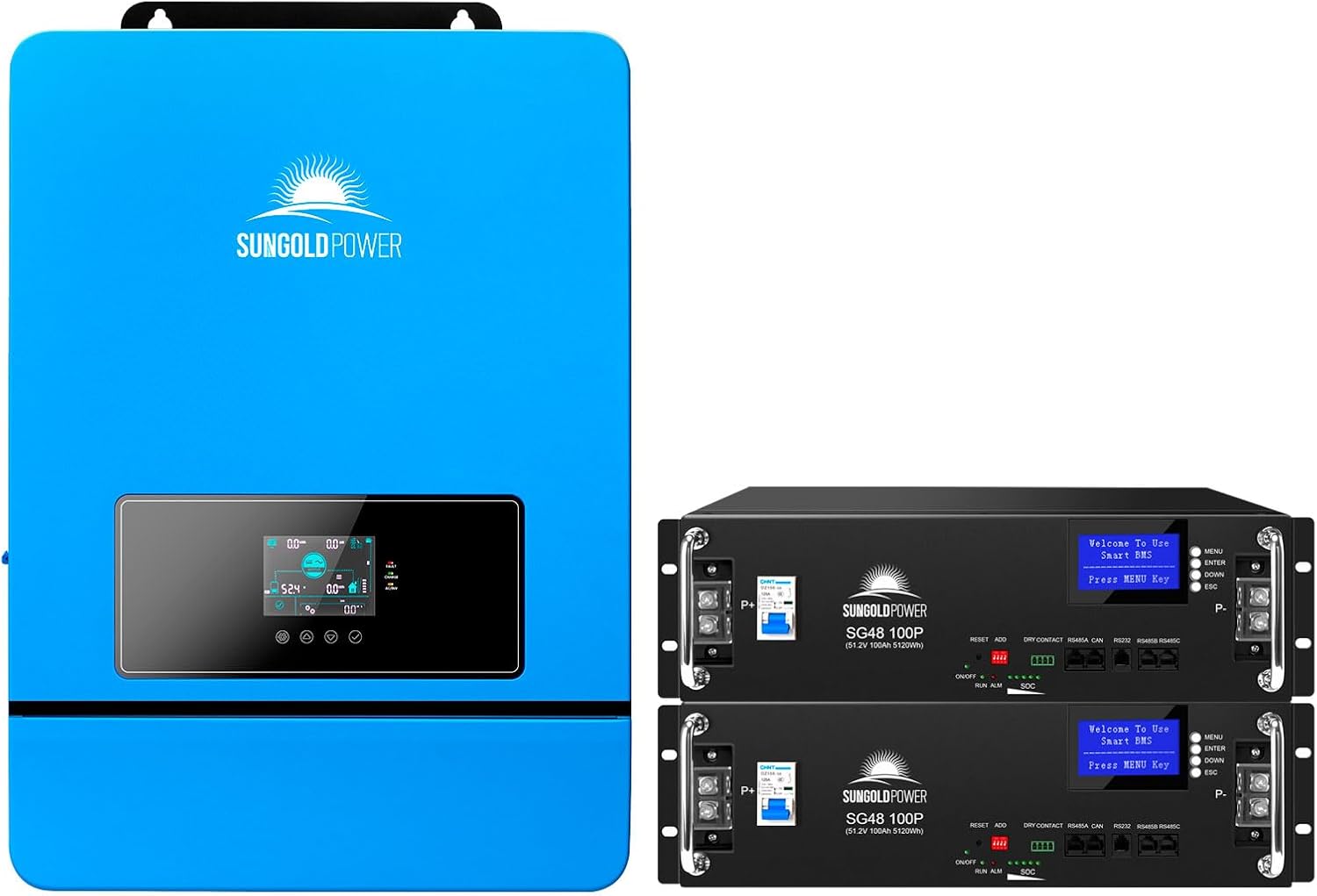 SUNGOLDPOWER 8KW 48V Kit:8000W DC 48V Pure Sine Wave Solar Inverter UL1741 with 2PCS 100A 48Vdc LiFePO4 Batteries 48V100P UL9540A (8KW Inverter+10.24KWH Batteries)