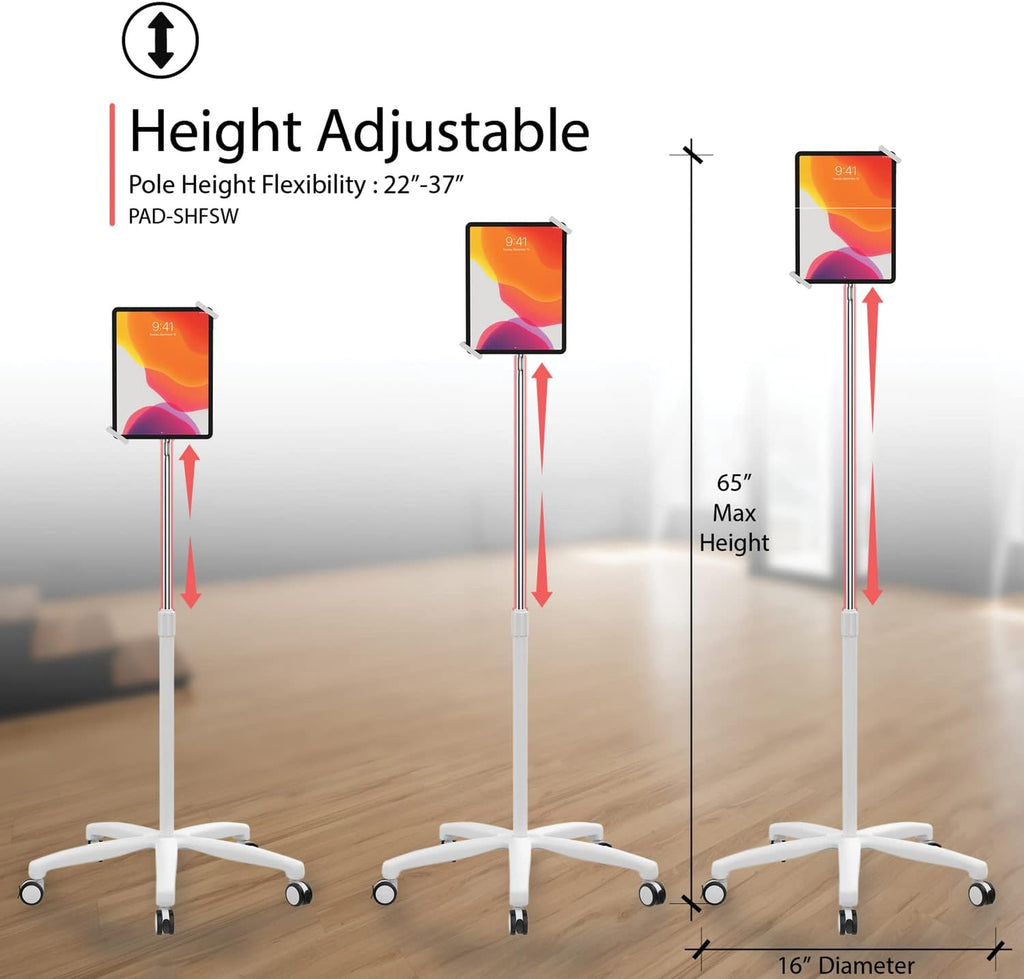 Medical Mobile Stand – CTA Medical Mobile Floor Stand for iPad 7/8/9 Gen 10.2', 12.9' iPad Pro, 11' iPad Pro, iPad mini, iPad Air 4, Surface Pro X, and Other 7-13' Tablet - White